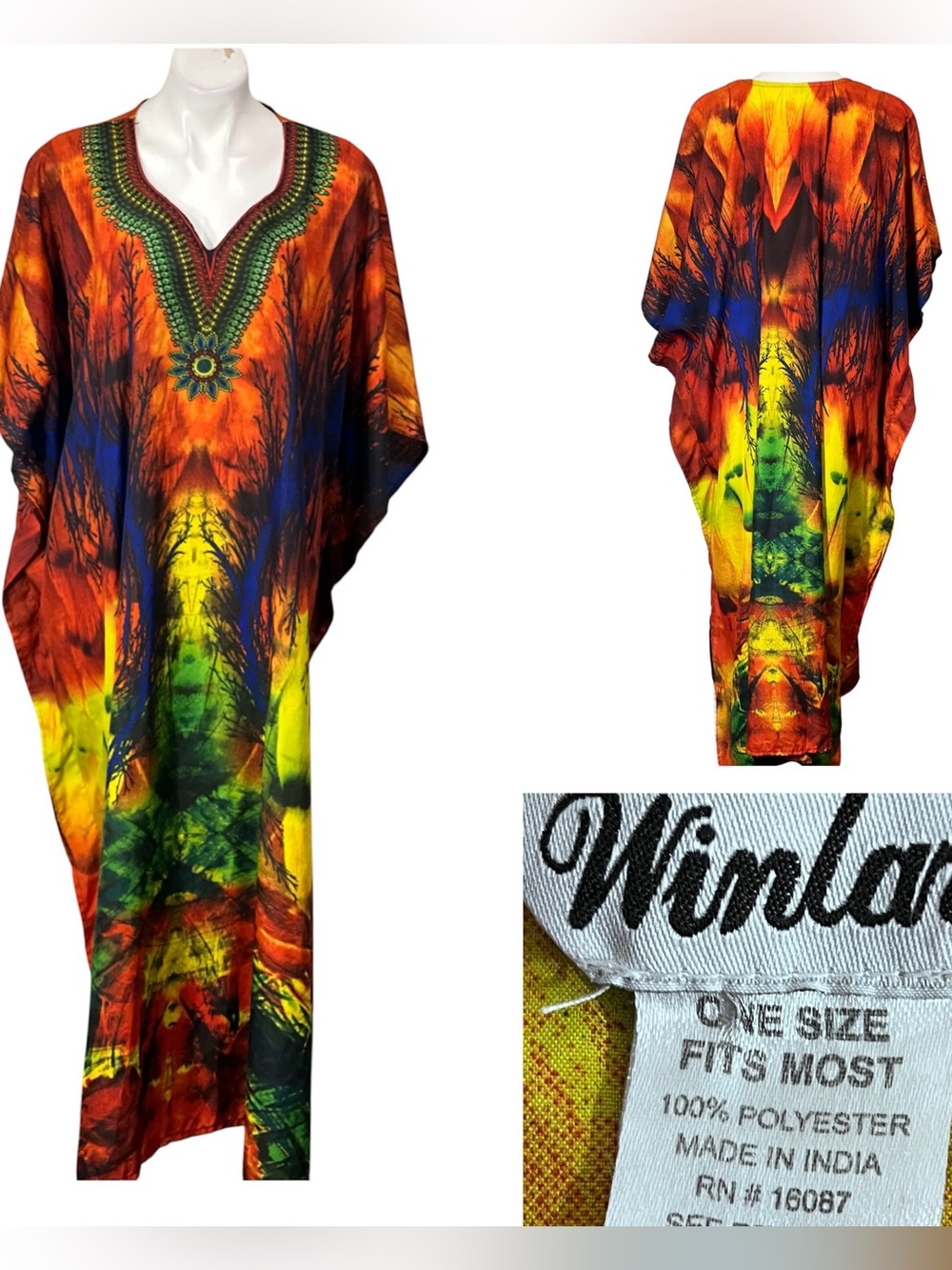Winlar Caftan Dress one size multicolor Vibrant Tie-Dyeblue/orange loungewear